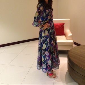 Vintage brocade metallic floral dress. Jewel colors